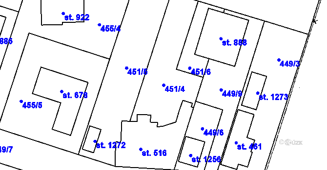 Parcela st. 451/4 v KÚ Chotěšov, Katastrální mapa