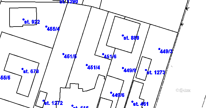 Parcela st. 451/6 v KÚ Chotěšov, Katastrální mapa