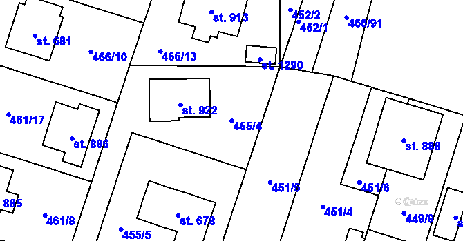 Parcela st. 455/4 v KÚ Chotěšov, Katastrální mapa