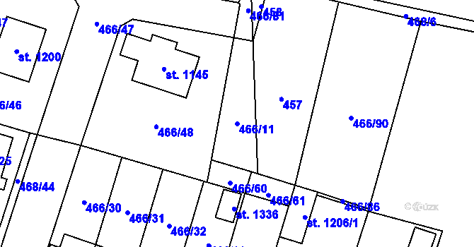 Parcela st. 466/11 v KÚ Chotěšov, Katastrální mapa