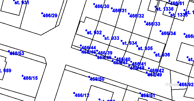Parcela st. 466/39 v KÚ Chotěšov, Katastrální mapa