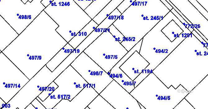 Parcela st. 497/5 v KÚ Chotěšov, Katastrální mapa