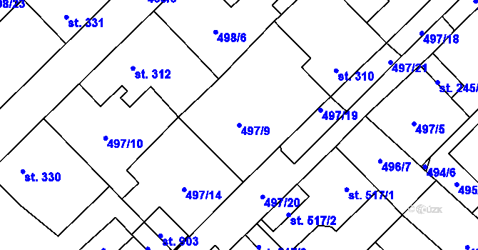Parcela st. 497/9 v KÚ Chotěšov, Katastrální mapa