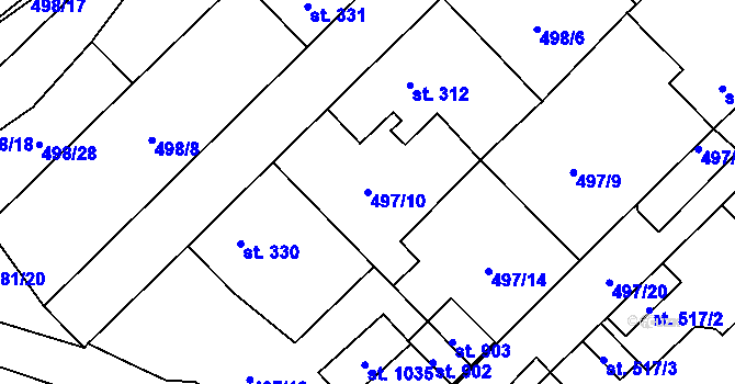 Parcela st. 497/10 v KÚ Chotěšov, Katastrální mapa