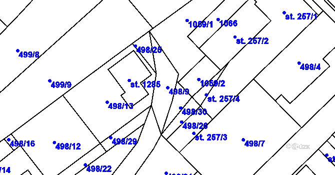 Parcela st. 498/9 v KÚ Chotěšov, Katastrální mapa