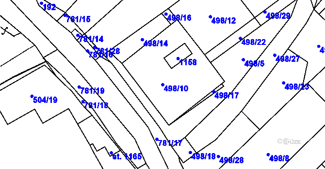 Parcela st. 498/10 v KÚ Chotěšov, Katastrální mapa