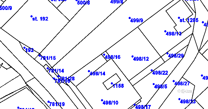 Parcela st. 498/16 v KÚ Chotěšov, Katastrální mapa