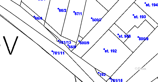 Parcela st. 500/9 v KÚ Chotěšov, Katastrální mapa