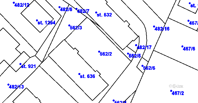 Parcela st. 562/2 v KÚ Chotěšov, Katastrální mapa
