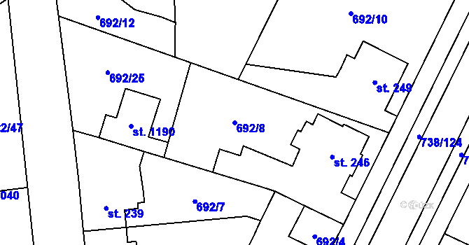 Parcela st. 692/8 v KÚ Chotěšov, Katastrální mapa