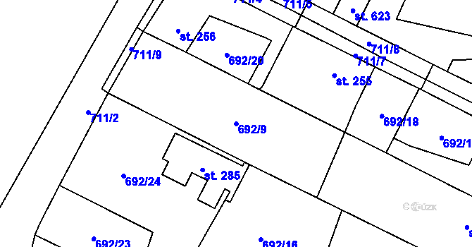 Parcela st. 692/9 v KÚ Chotěšov, Katastrální mapa