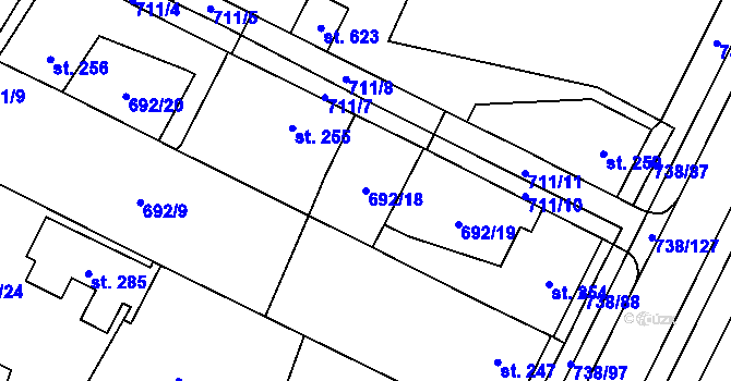 Parcela st. 692/18 v KÚ Chotěšov, Katastrální mapa