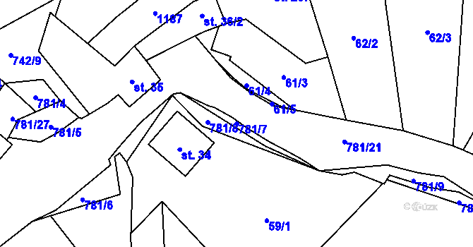 Parcela st. 781/7 v KÚ Chotěšov, Katastrální mapa
