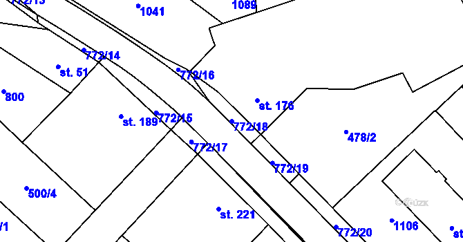 Parcela st. 772/18 v KÚ Chotěšov, Katastrální mapa