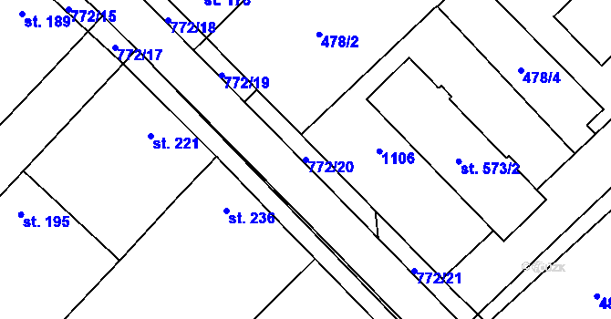 Parcela st. 772/20 v KÚ Chotěšov, Katastrální mapa