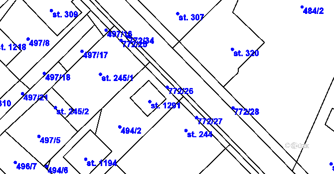Parcela st. 772/26 v KÚ Chotěšov, Katastrální mapa