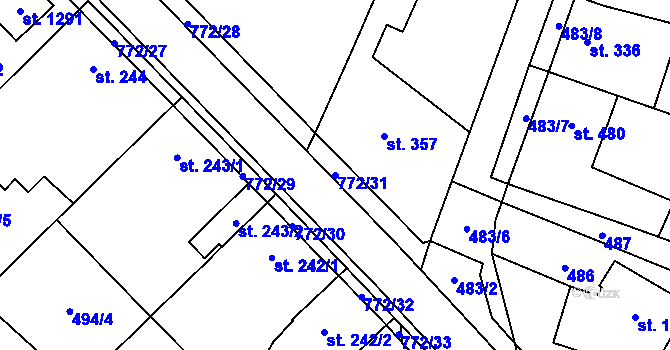 Parcela st. 772/31 v KÚ Chotěšov, Katastrální mapa