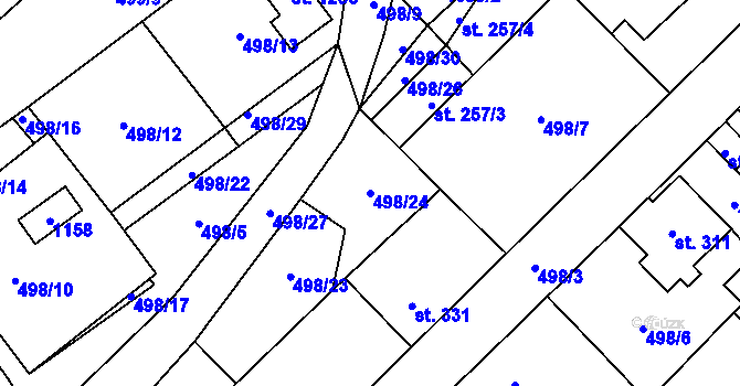 Parcela st. 498/24 v KÚ Chotěšov, Katastrální mapa