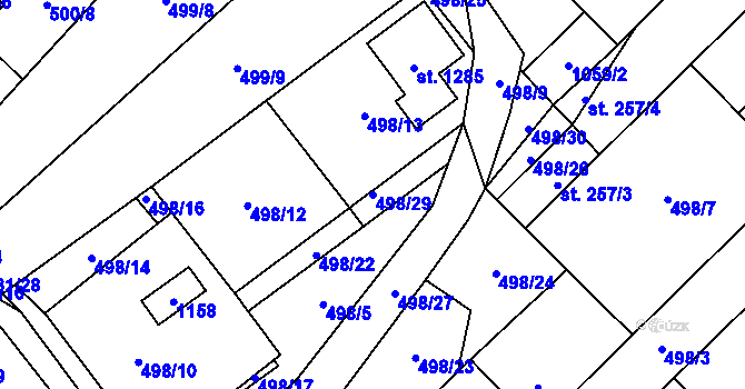 Parcela st. 498/29 v KÚ Chotěšov, Katastrální mapa