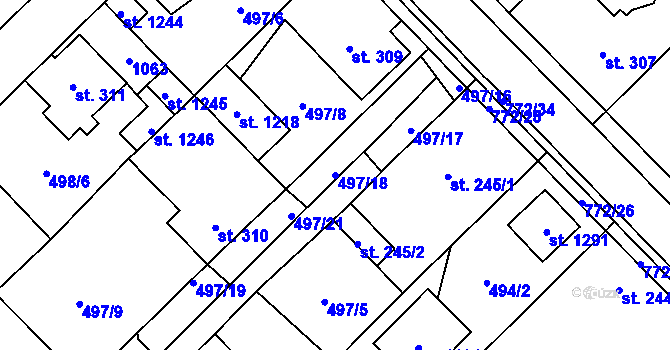 Parcela st. 497/18 v KÚ Chotěšov, Katastrální mapa