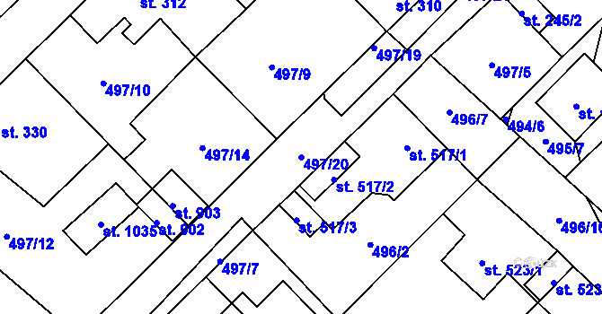 Parcela st. 497/20 v KÚ Chotěšov, Katastrální mapa