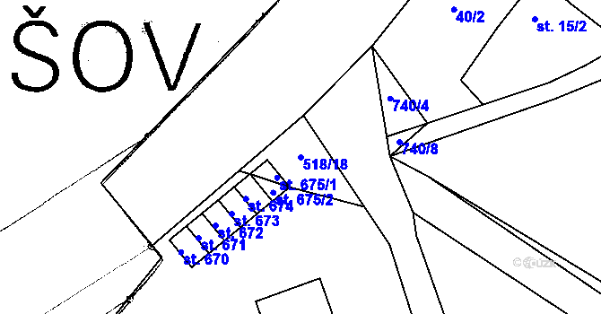Parcela st. 518/18 v KÚ Chotěšov, Katastrální mapa