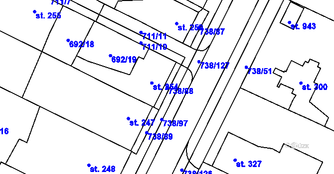 Parcela st. 738/88 v KÚ Chotěšov, Katastrální mapa