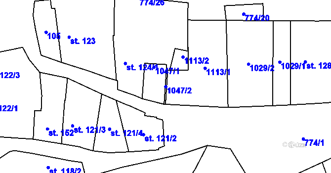 Parcela st. 1047/2 v KÚ Chotěšov, Katastrální mapa