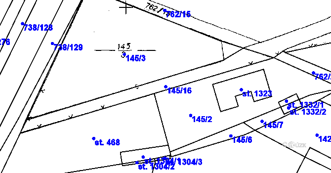Parcela st. 145/16 v KÚ Chotěšov, Katastrální mapa