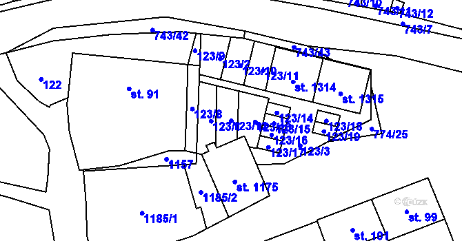 Parcela st. 123/12 v KÚ Chotěšov, Katastrální mapa