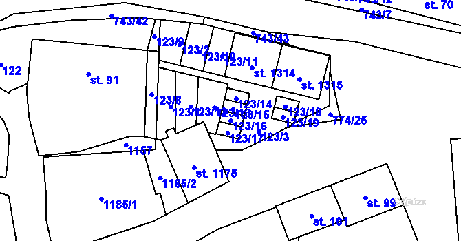 Parcela st. 123/16 v KÚ Chotěšov, Katastrální mapa