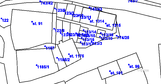 Parcela st. 123/17 v KÚ Chotěšov, Katastrální mapa