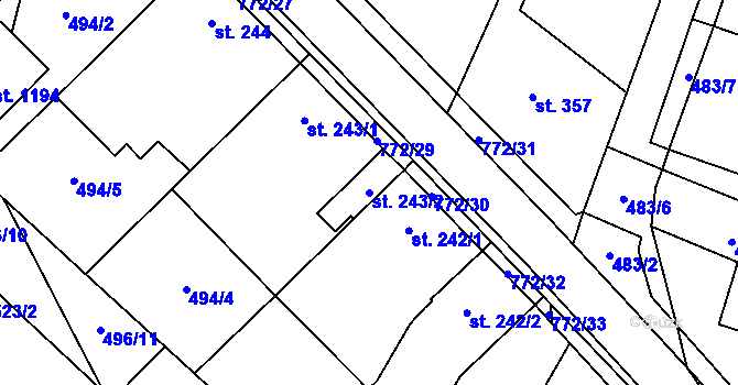 Parcela st. 243/2 v KÚ Chotěšov, Katastrální mapa