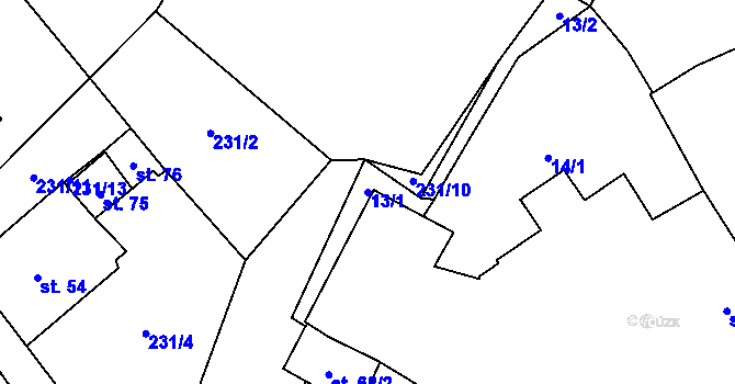 Parcela st. 13/1 v KÚ Losina, Katastrální mapa