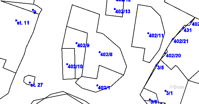 Parcela st. 402/8 v KÚ Losina, Katastrální mapa
