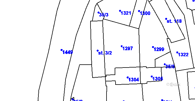 Parcela st. 3/2 v KÚ Mantov, Katastrální mapa
