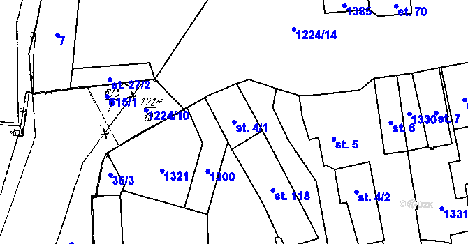 Parcela st. 4/1 v KÚ Mantov, Katastrální mapa