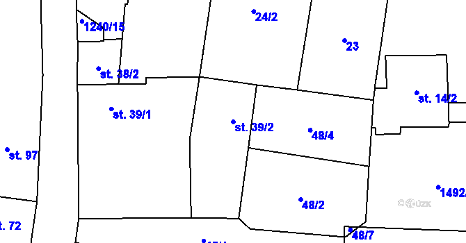 Parcela st. 39/2 v KÚ Mantov, Katastrální mapa