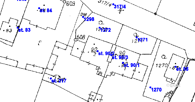 Parcela st. 90/2 v KÚ Mantov, Katastrální mapa