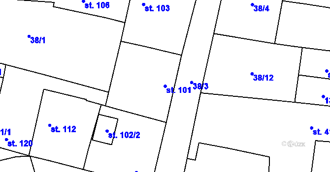 Parcela st. 101 v KÚ Mantov, Katastrální mapa