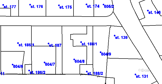Parcela st. 188/1 v KÚ Mantov, Katastrální mapa