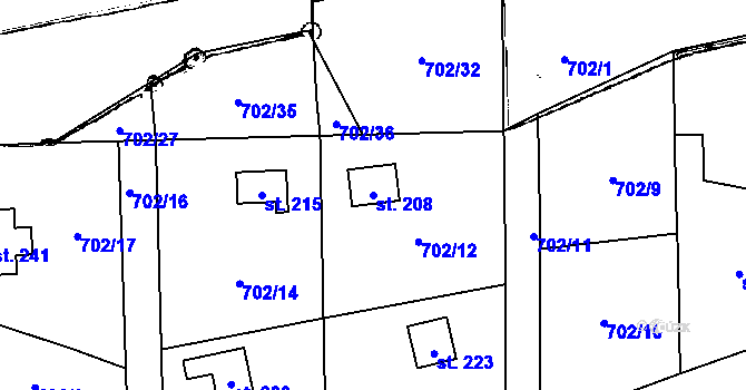 Parcela st. 208 v KÚ Mantov, Katastrální mapa