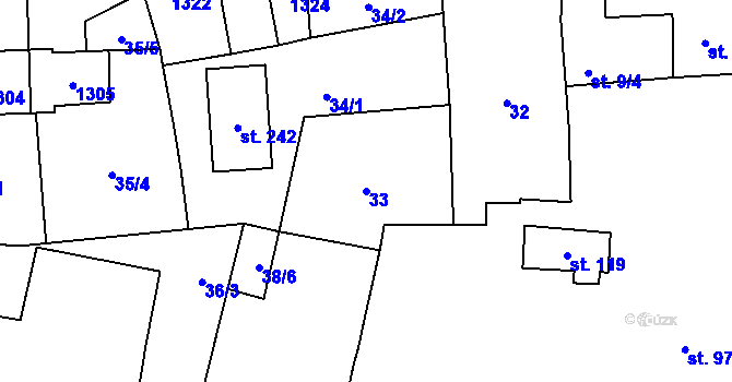 Parcela st. 33 v KÚ Mantov, Katastrální mapa