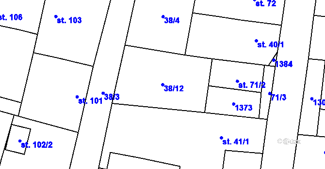 Parcela st. 38/12 v KÚ Mantov, Katastrální mapa