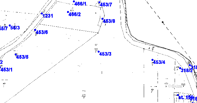 Parcela st. 453/3 v KÚ Mantov, Katastrální mapa
