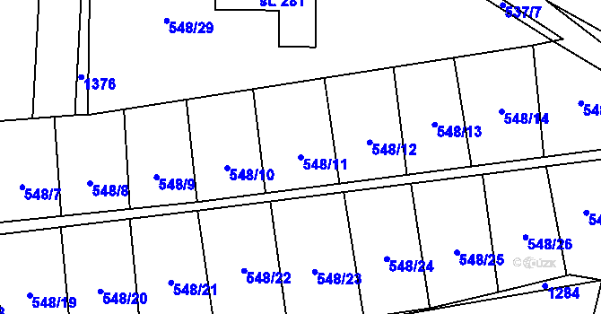 Parcela st. 548/11 v KÚ Mantov, Katastrální mapa