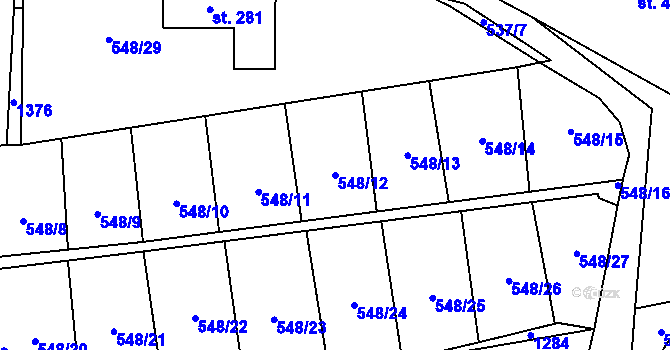 Parcela st. 548/12 v KÚ Mantov, Katastrální mapa