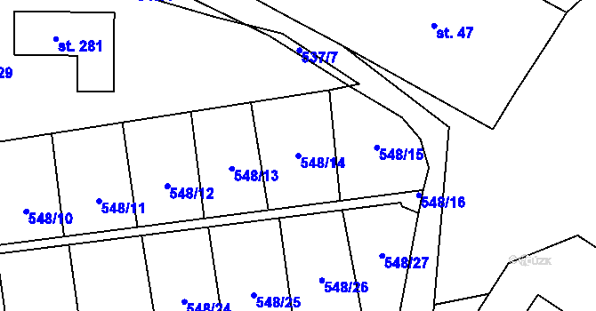 Parcela st. 548/14 v KÚ Mantov, Katastrální mapa