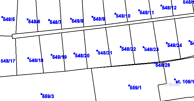 Parcela st. 548/21 v KÚ Mantov, Katastrální mapa