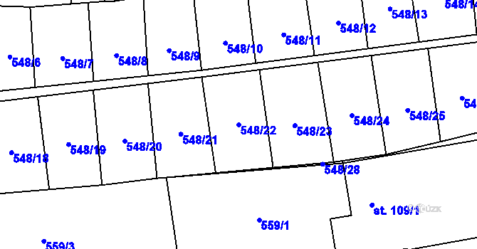 Parcela st. 548/22 v KÚ Mantov, Katastrální mapa